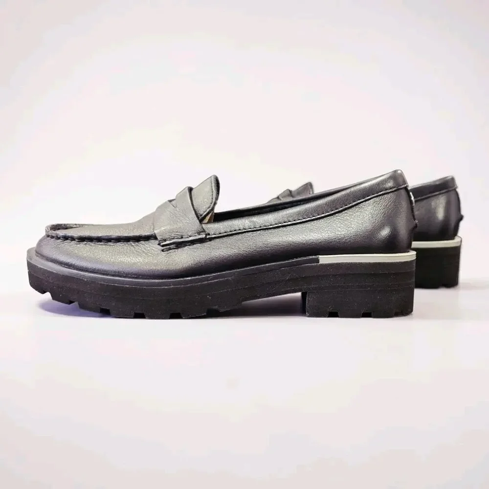 Sperry Chunky Penny Loafers Black Leather Platform Lug Sole Womens Size 6.5 NIB